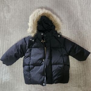 Zara Black Puffer Jacket with Cream Lining